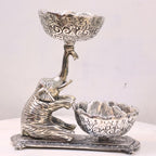 Elephant Twin Bowl Stand – Silver Finish — view 3