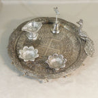 Peacock Pooja Thali with Diya and Containers — view 3