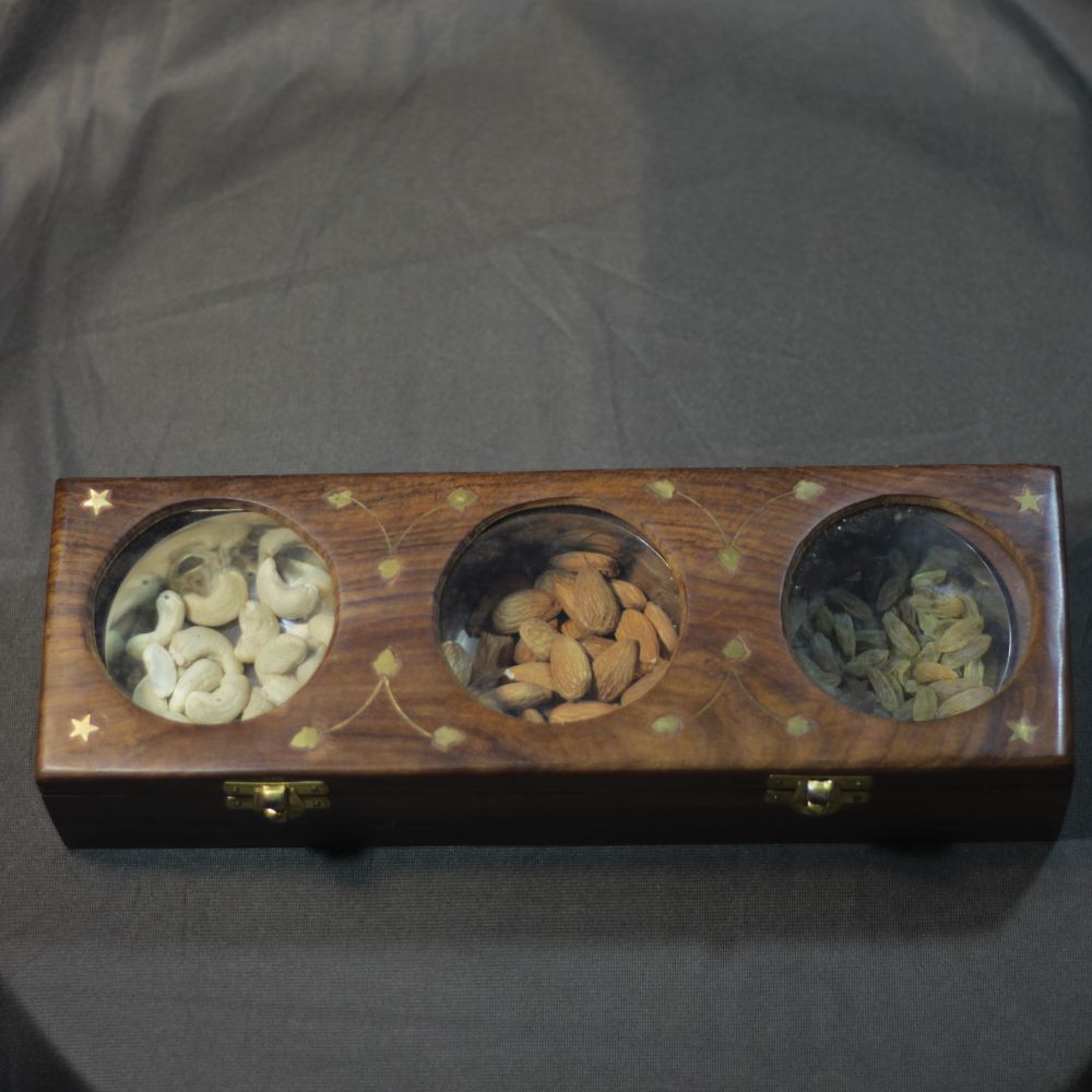 Wooden Dryfruit Box with 3 Bowls – 12 x 4 inch — view 4
