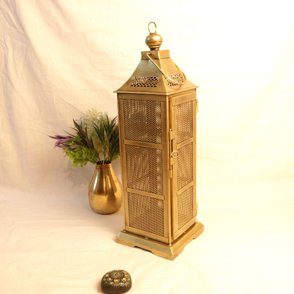 Tall Iron Lantern – 25 inch — Antique gold tone