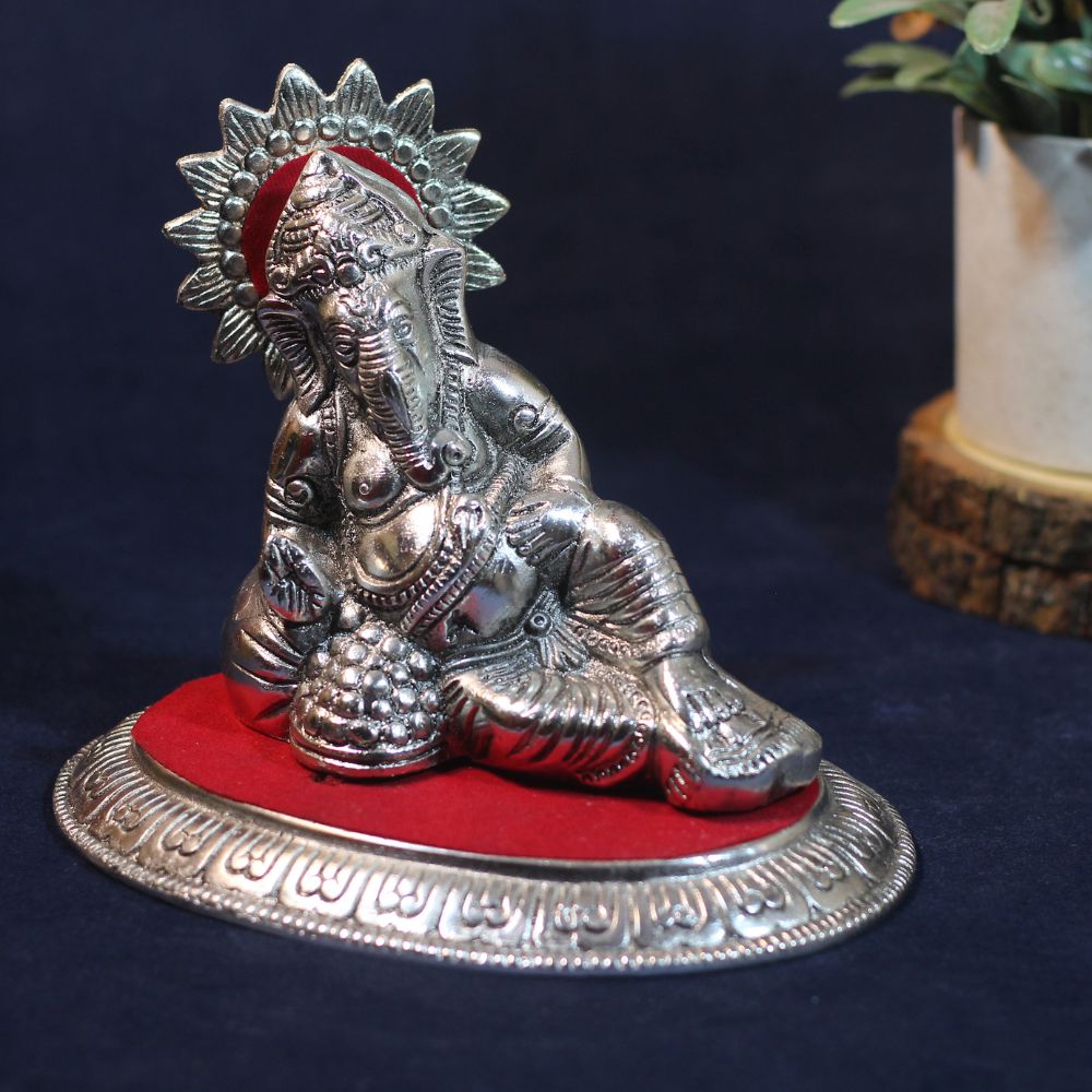 Reclining Ganesha Idol – Silver Finish — view 5