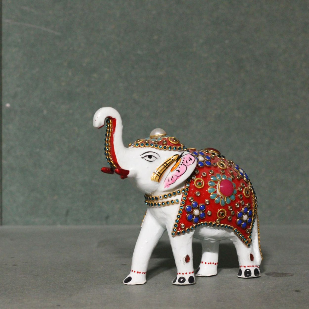 White Meenakari Jewelled Elephant – 4 inch — view 4