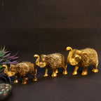 Walking Elephant Figurines – Set of 3 — Antique metallic finish