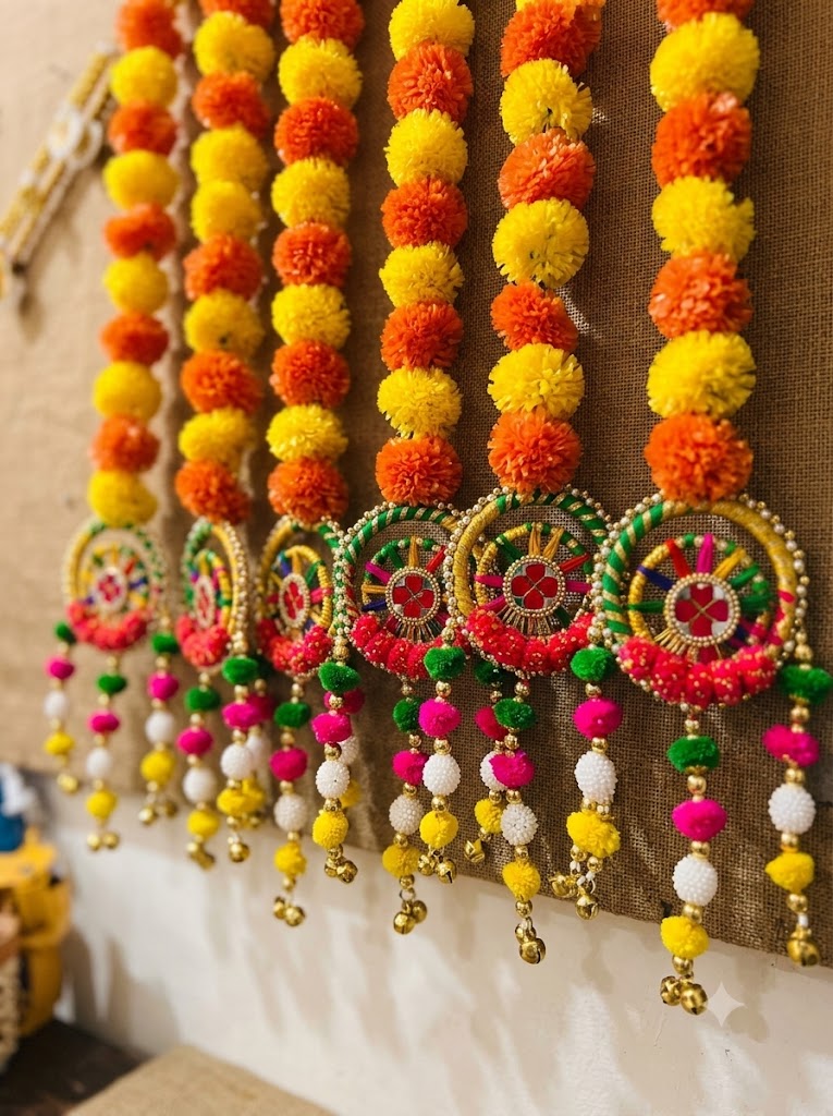 Artificial Marigold Flower Toran with Decorative Rings (Pack of 6)