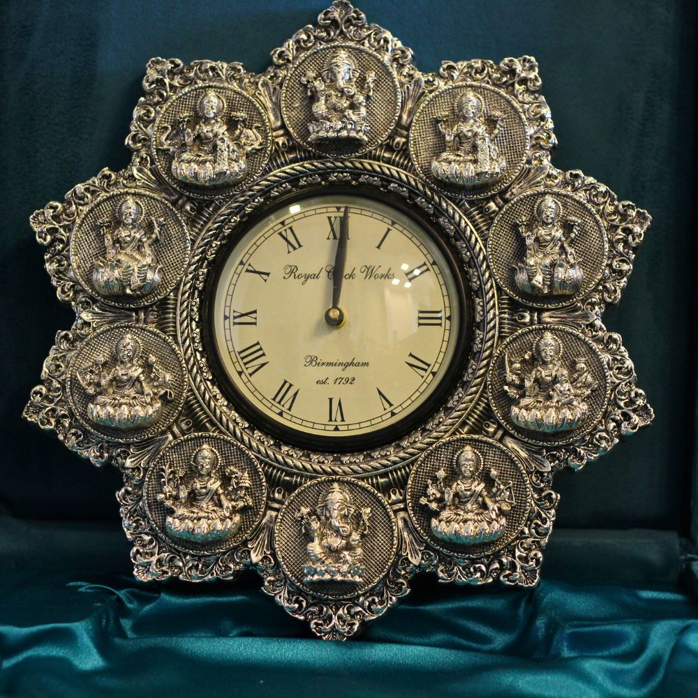 Ashtalaxmi Wall Clock – Silver Finish