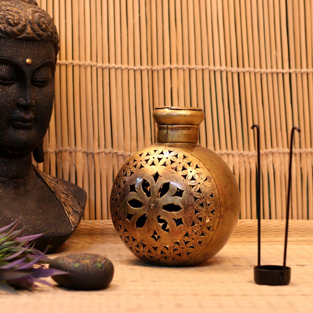 Golden Kuria Tealight Lantern – Small — Antique gold tone