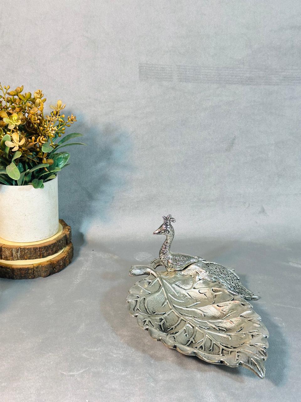 Peacock Leaf Serving Platter – Silver Finish — view 7