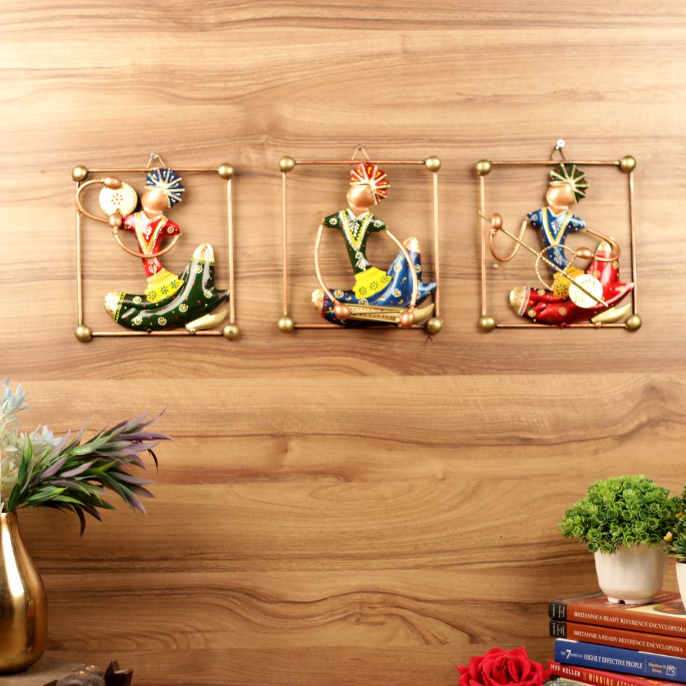 Sitting Musicians Wall Frame – Set of 3 — Antique gold frames with hand-painted figures
