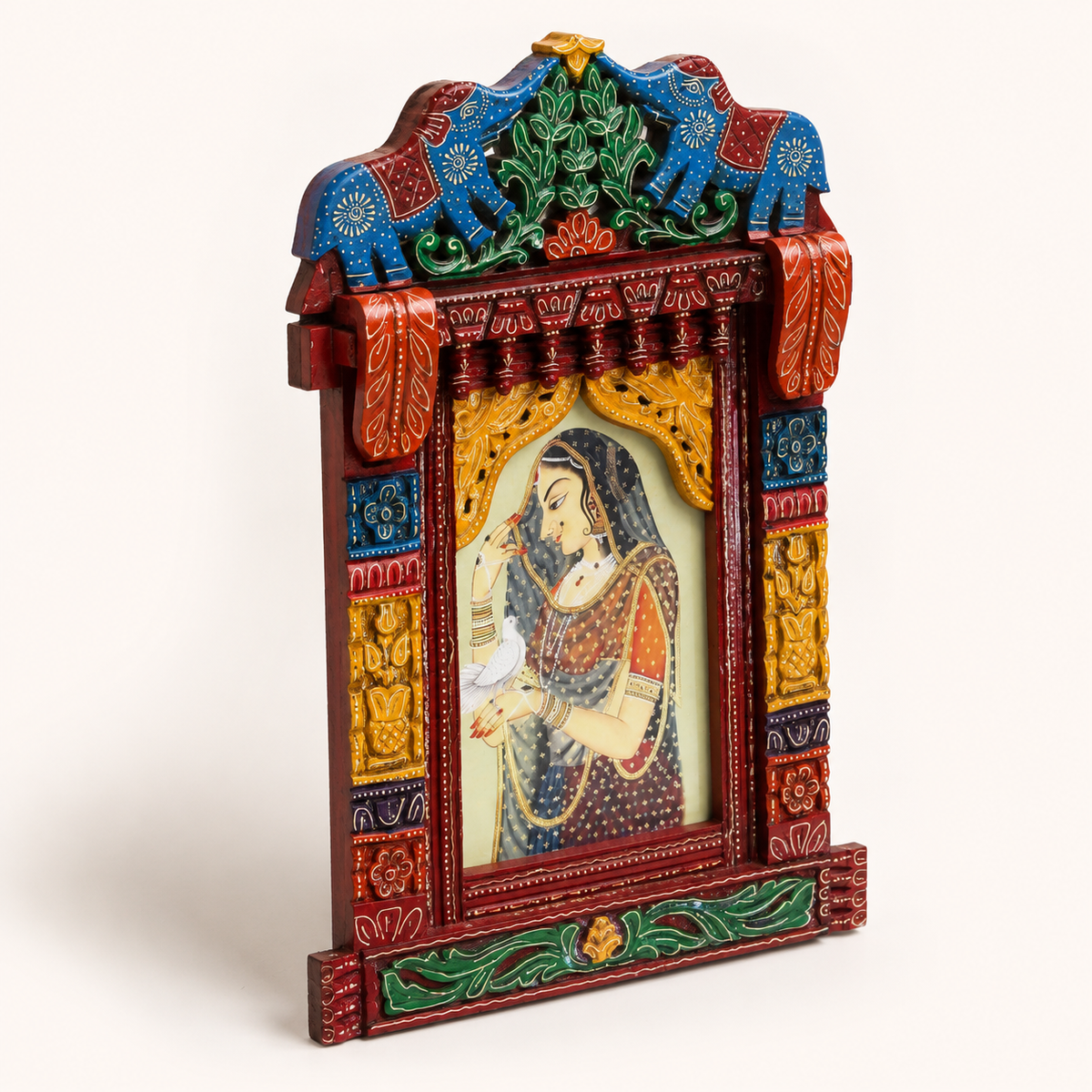 Painted Wooden Jharokha Wall Hanging – 27 inch