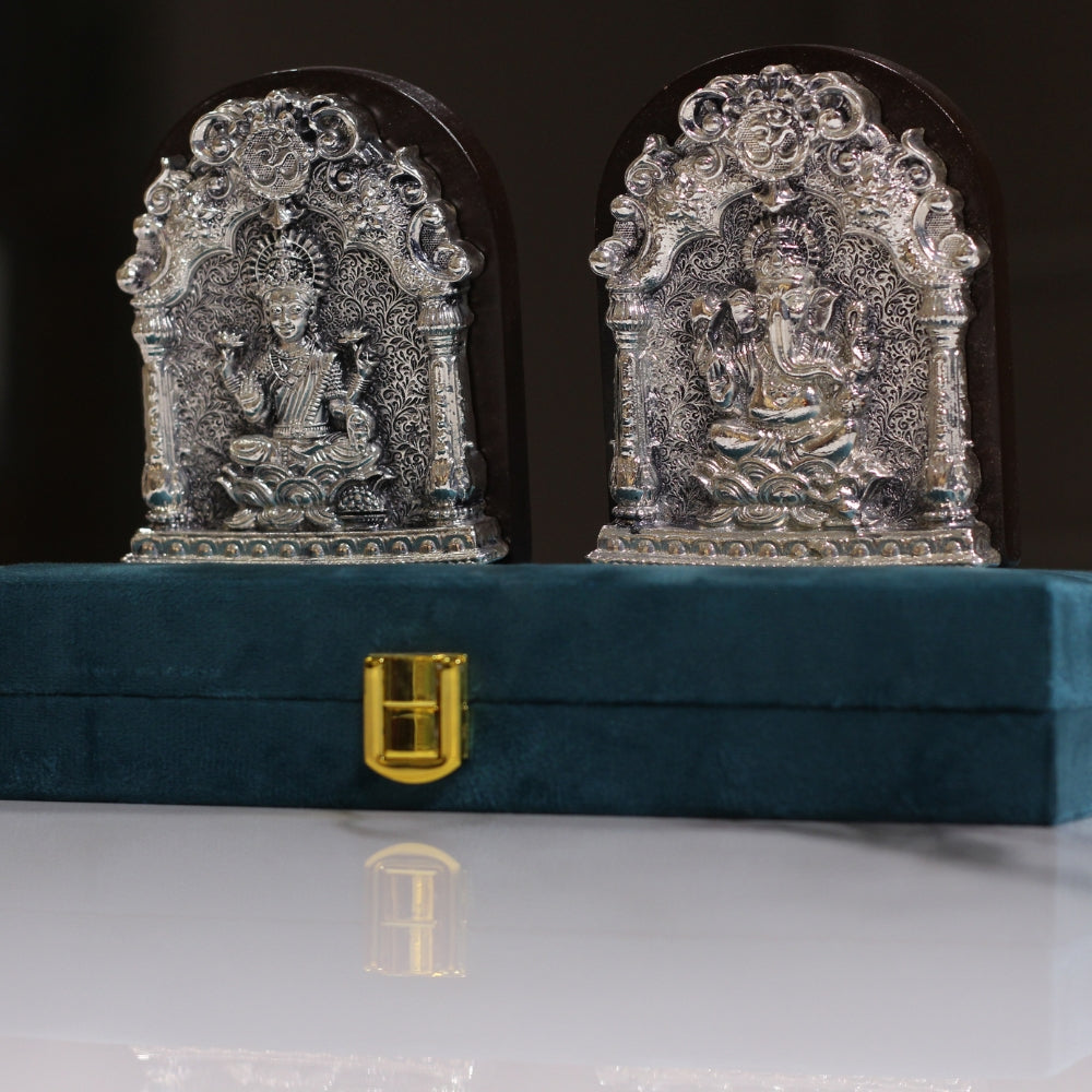 Laxmi Ganesh Hanging Plaques – Silver Finish, Boxed