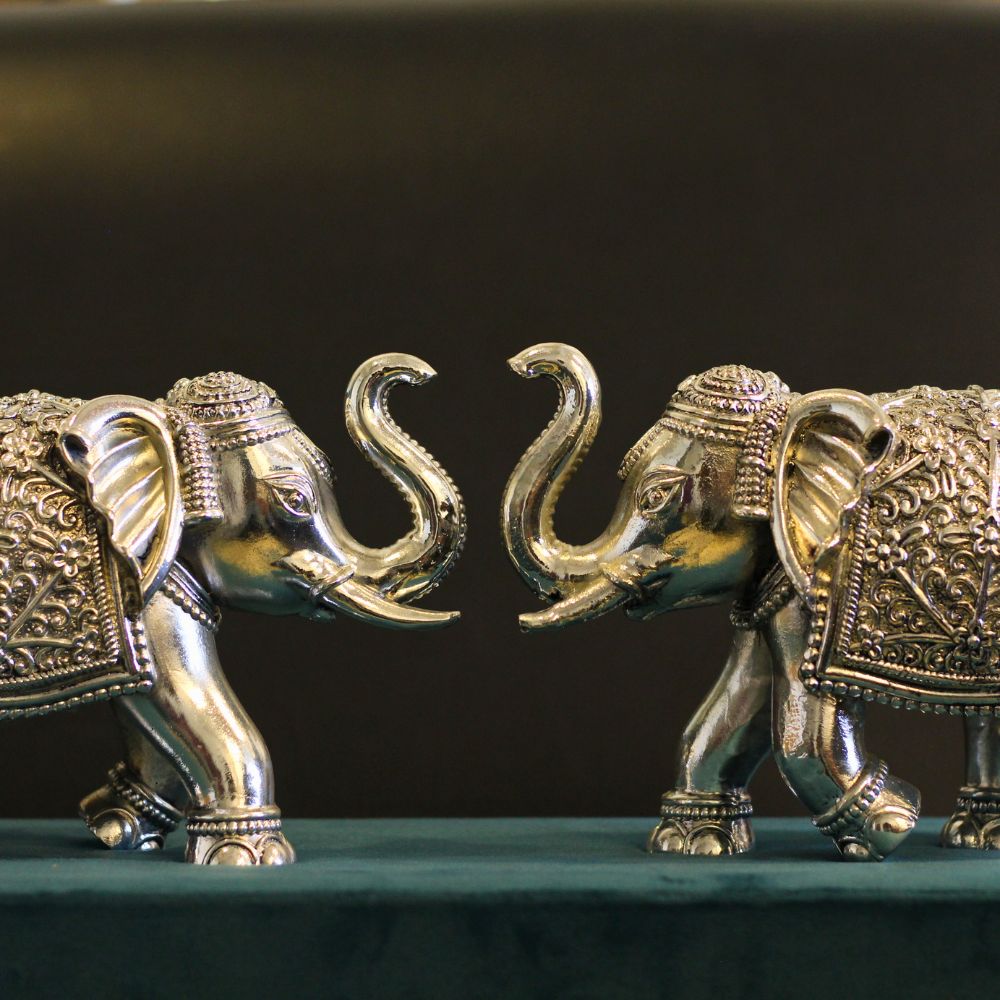 Silver-Clad Elephant Pair – 6 inch