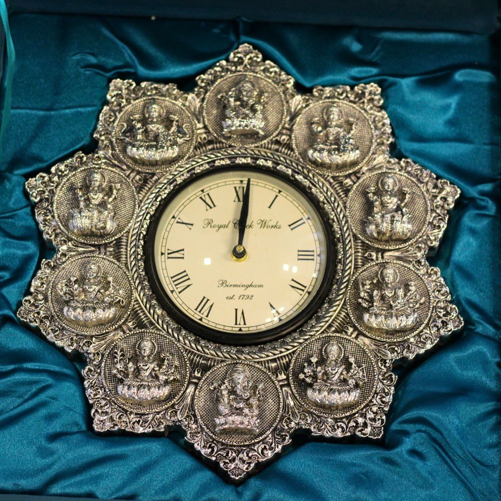 Ashtalaxmi Wall Clock – Silver Finish