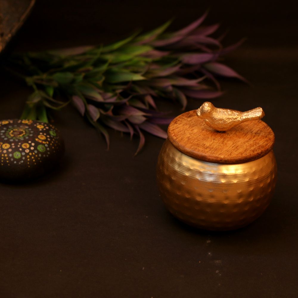 Hammered Matki Pot with Bird Lid — view 4