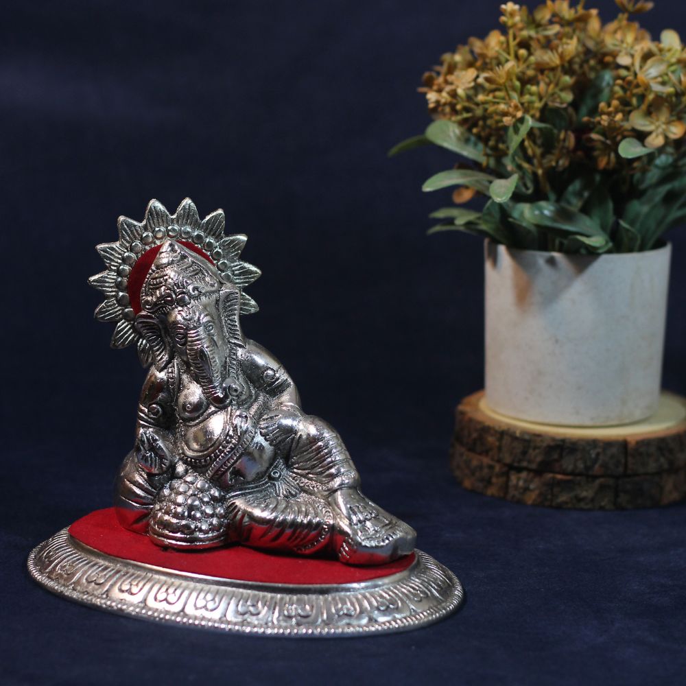Reclining Ganesha Idol – Silver Finish — view 6