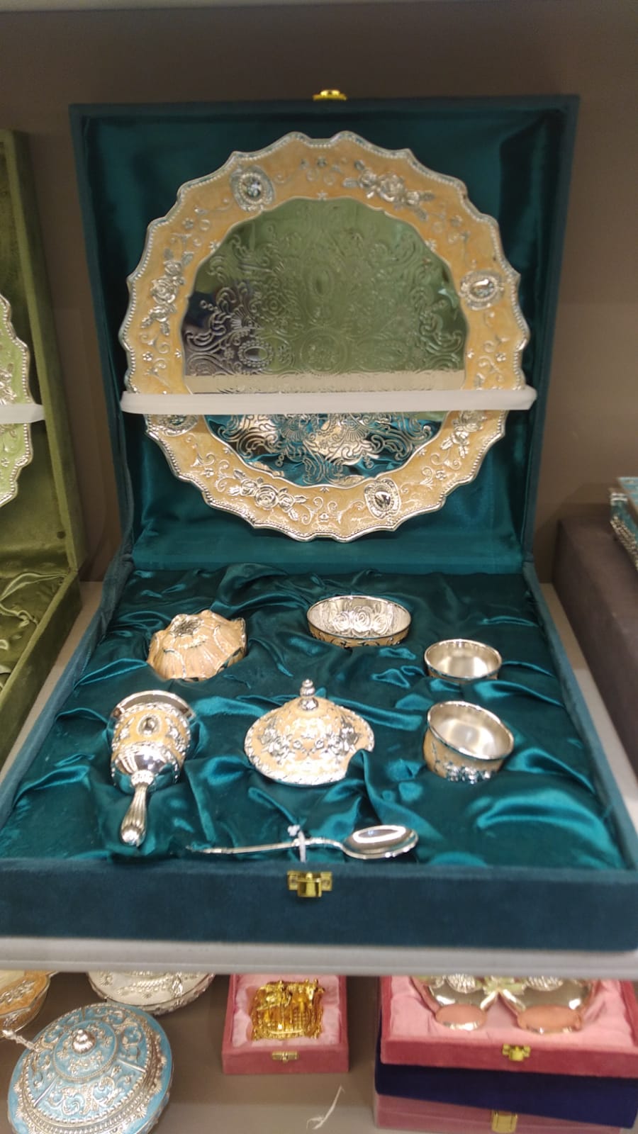 German Silver Pooja Thali Set – 7 Pieces with Gift Box — view 2