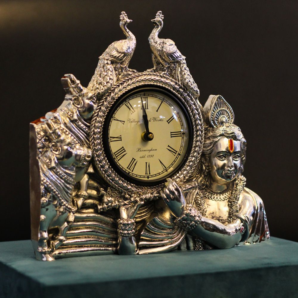 Krishna Twin Peacock Table Clock — view 6