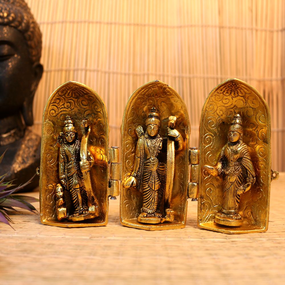 Folding Ram Darbar Travel Shrine — Oxidised gold tone