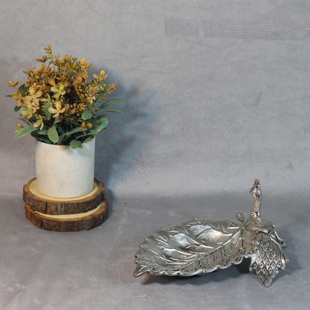 Peacock Leaf Serving Platter – Silver Finish — view 5