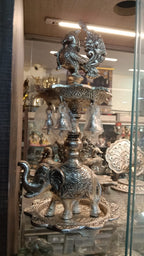 Elephant Samai Oil Lamp – 12 inch — Antique silver tone