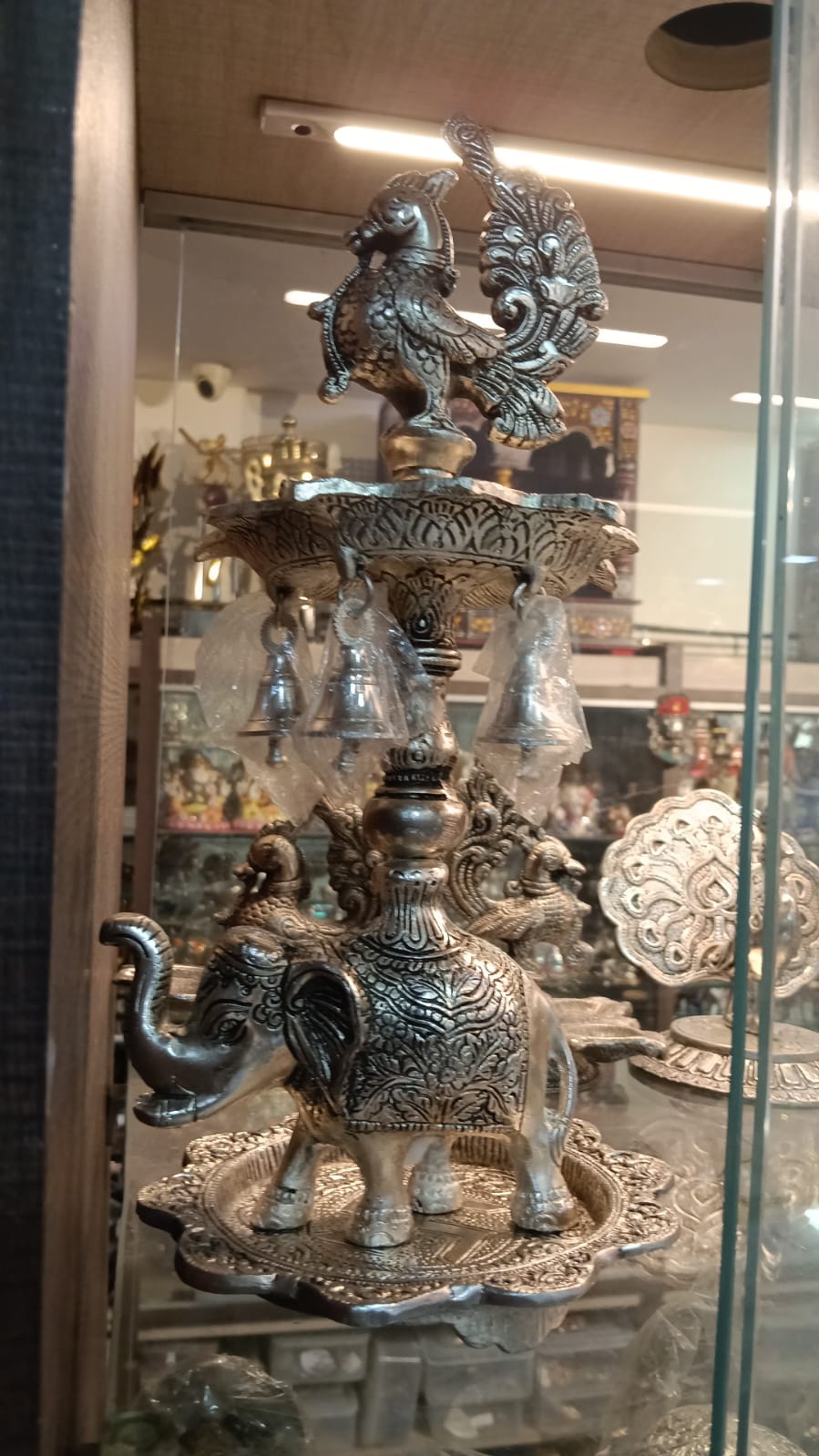 Elephant Samai Oil Lamp – 12 inch — Antique silver tone