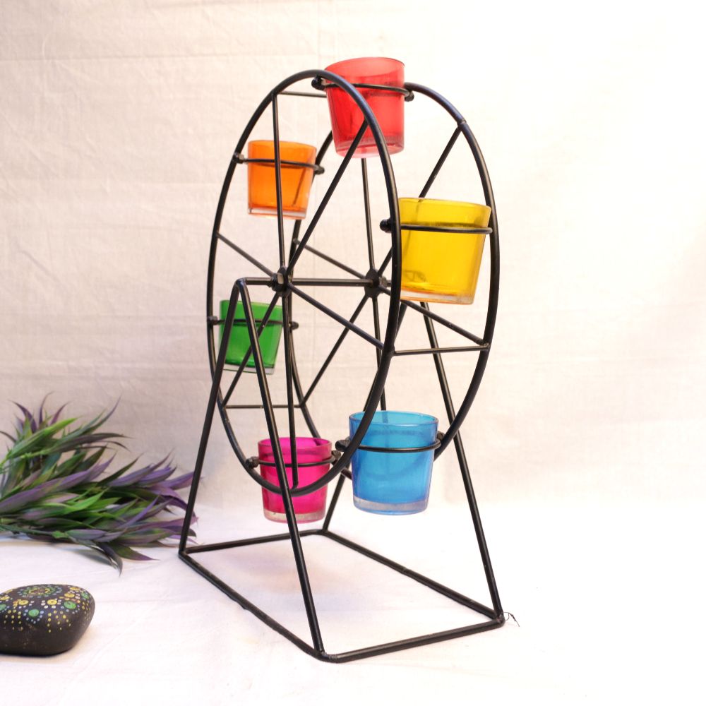 Ferris Wheel Tealight Stand with Coloured Glass — view 3