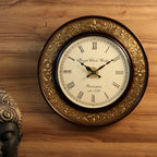 Embossed Brass-Rim Wall Clock – 12 inch — Antique brass-tone rim with a cream dial