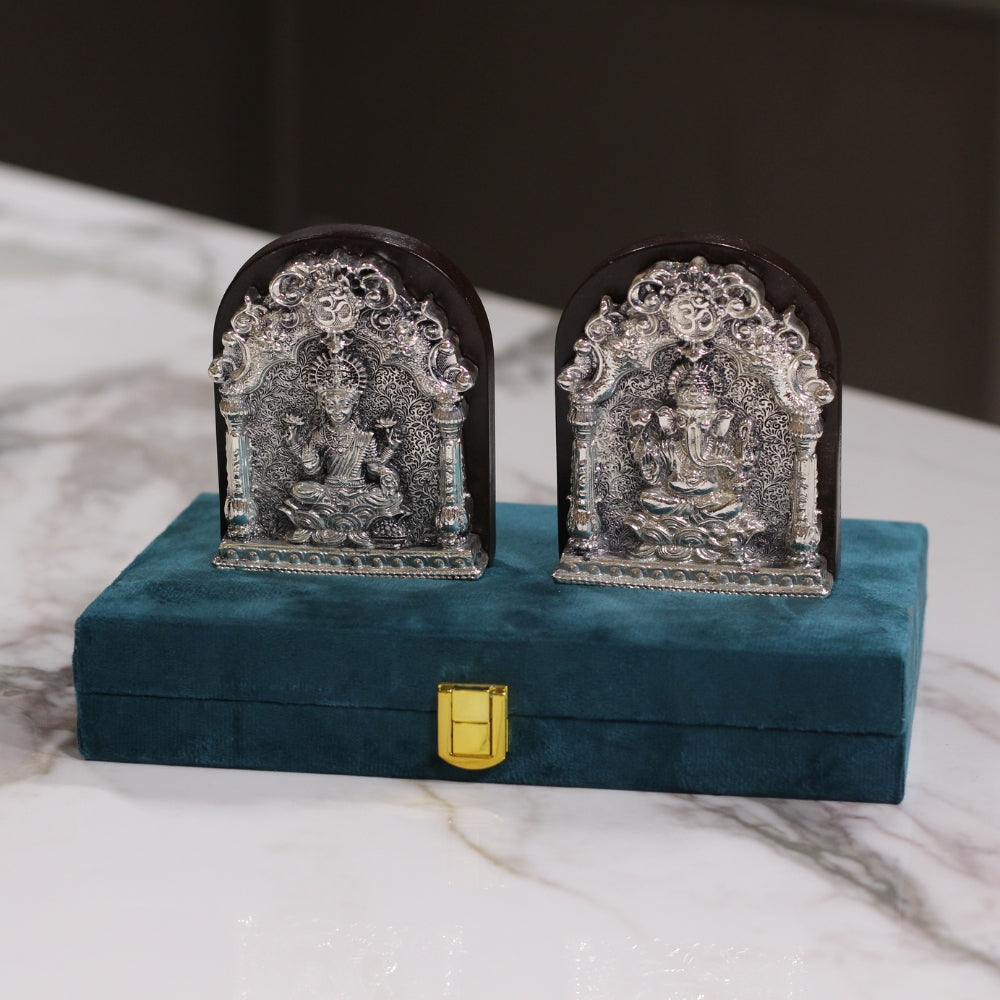 Laxmi Ganesh Hanging Plaques – Silver Finish, Boxed
