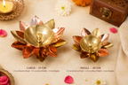 Heritage Kosh handcrafted lotus diya in dual-tone copper and brass finish, front view