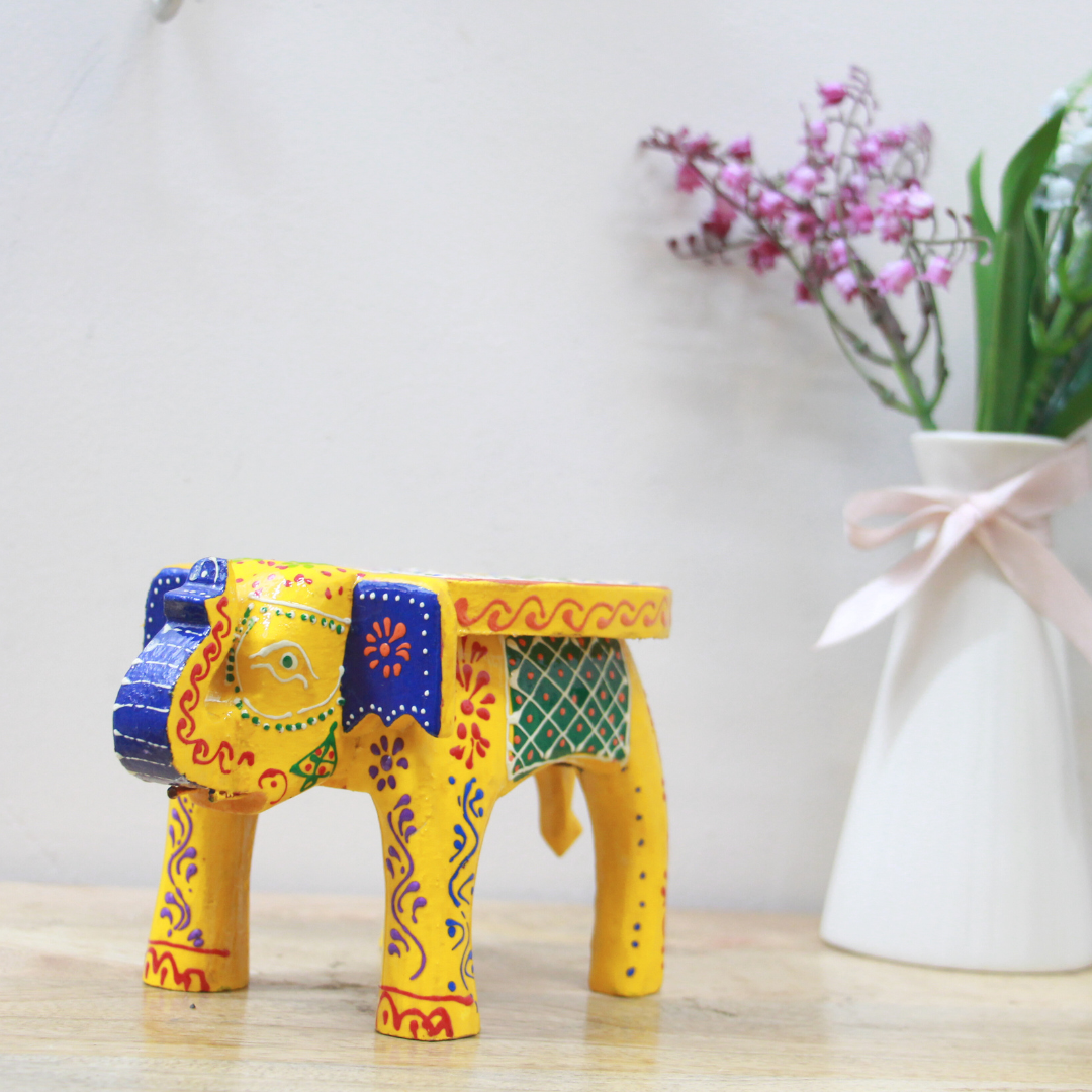 Hand-Painted Elephant Stool – 4 inch — view 4