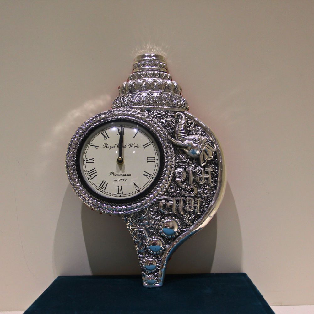 Shubh Labh Peacock Clock – Silver Finish