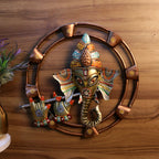 Painted Ganesh Wall Ring – 19 inch — Antique copper ring with hand-painted Ganesh