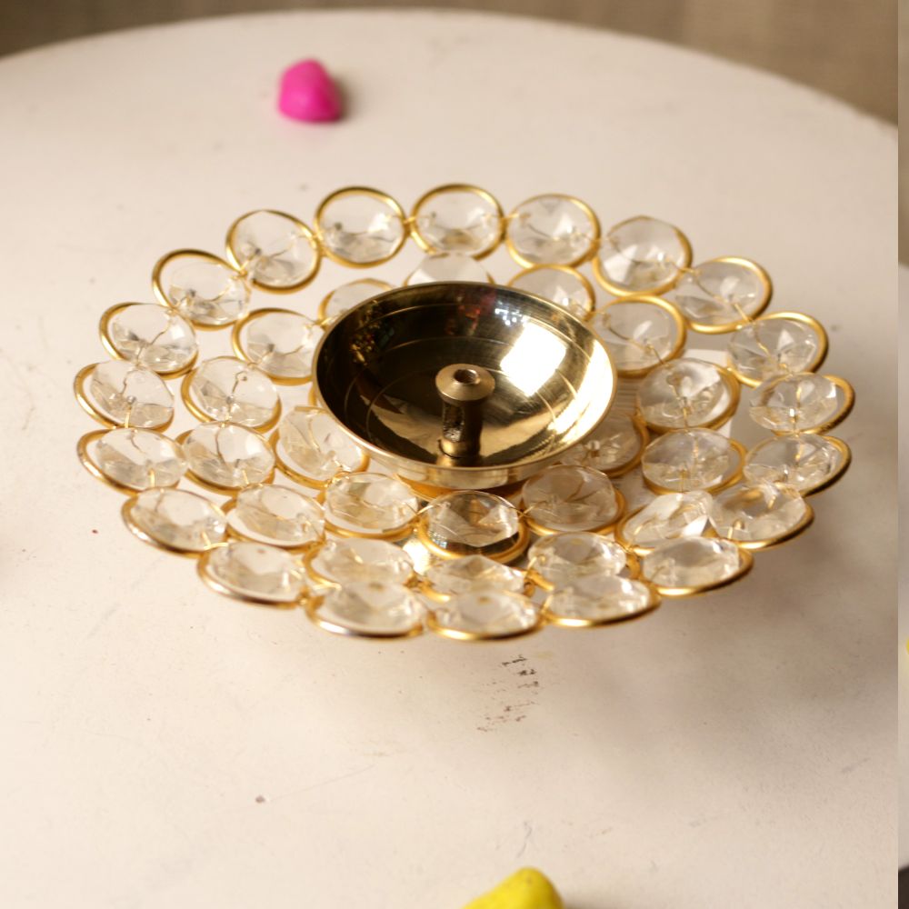 Crystal Rimmed Round Diya — view 3