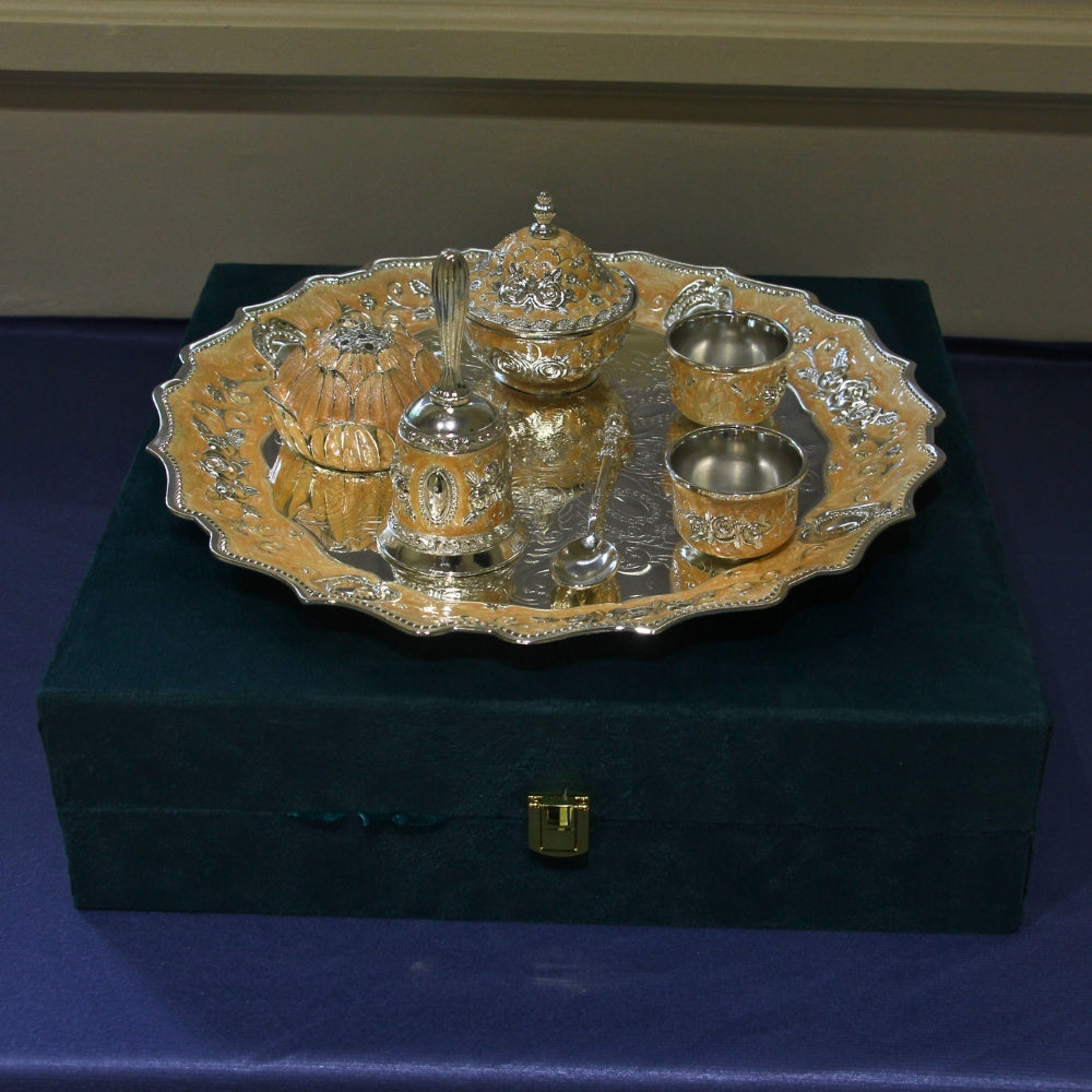 German Silver Pooja Thali Set – 7 Pieces with Gift Box — view 5