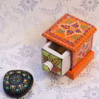 Hand-Painted Single Drawer Trinket Box — Orange, green and white with multicolour floral painting