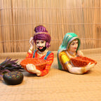 Painted Village Couple Bowl Set – Pair — Multicolour hand-painting on a terracotta-tone body