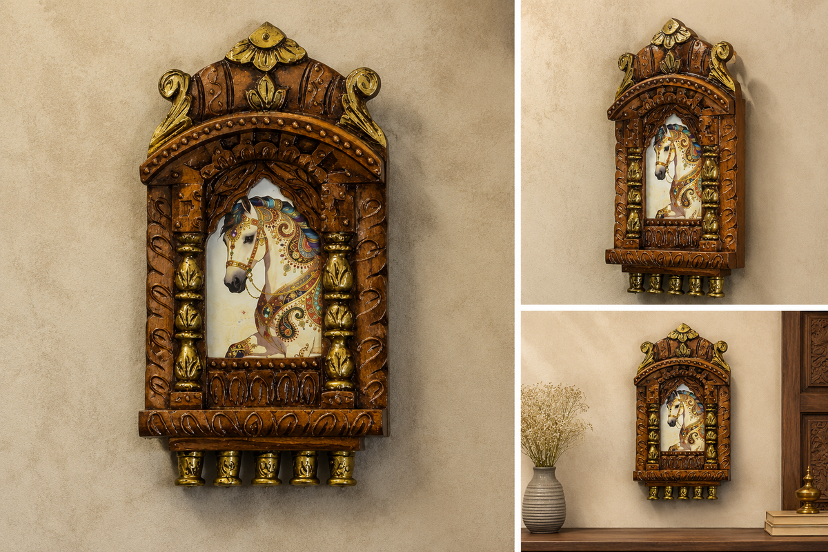 Painted Wooden Jharokha Wall Hanging – 10 inch