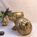 Footed Fruit Basket with Domed Lid – Small — Antique gold tone