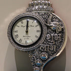 Shubh Labh Peacock Clock – Silver Finish