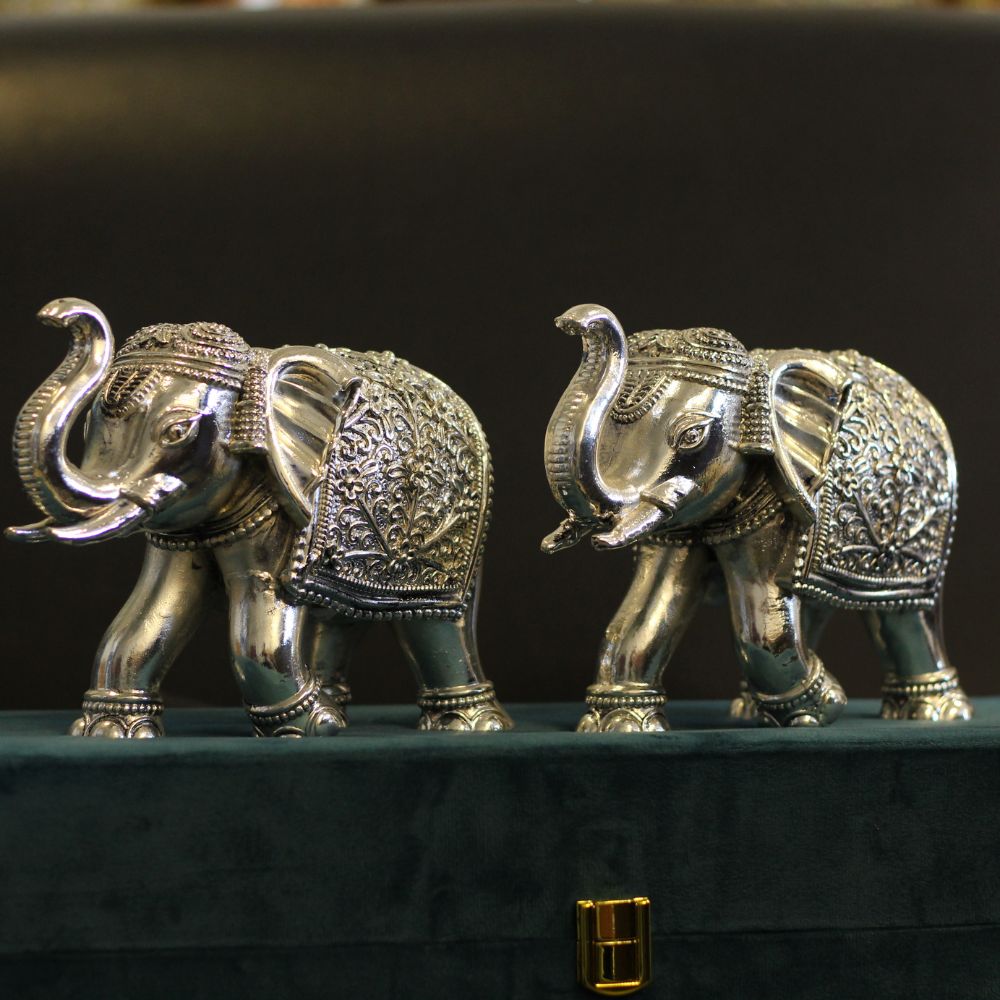 Silver-Clad Elephant Pair – 6 inch