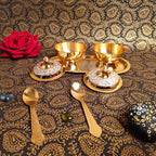 Two Tone Supari Bowl Set with Spoons and Tray — Gold bowls with silver lids and tray