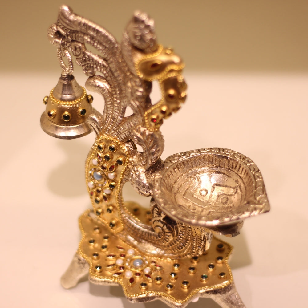 Double Ghanti Diya Stand – Gold Finish