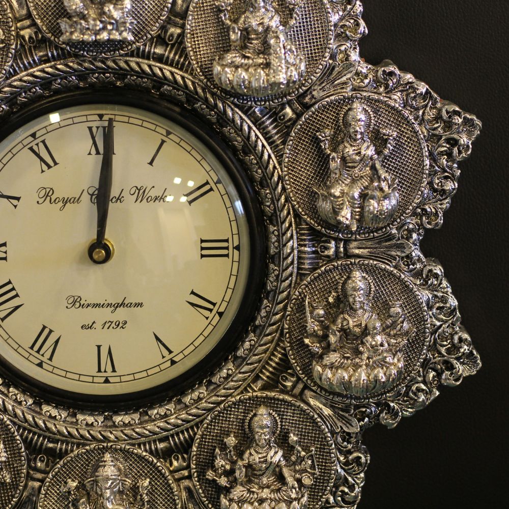 Ashtalaxmi Wall Clock – Silver Finish