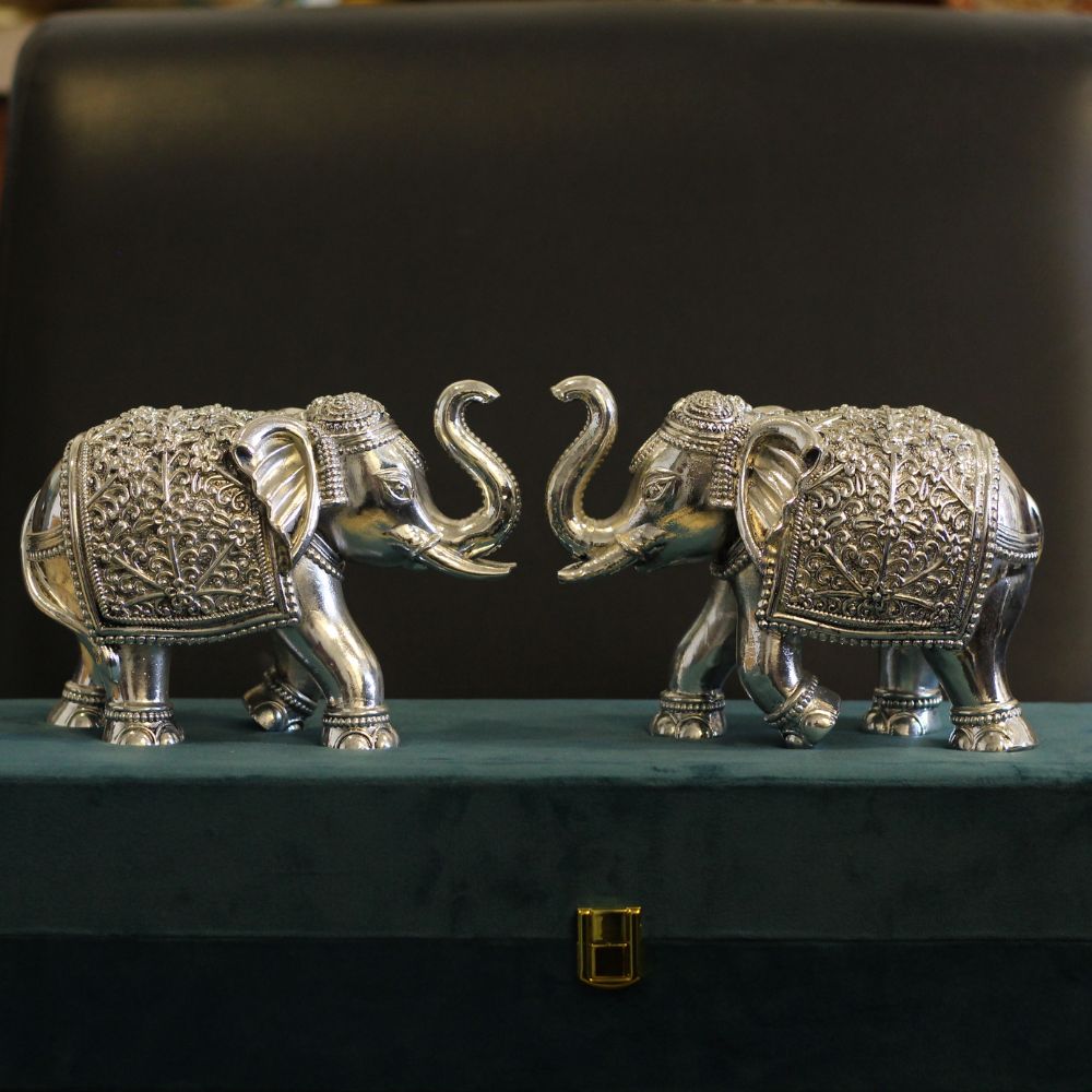 Silver-Clad Elephant Pair – 6 inch