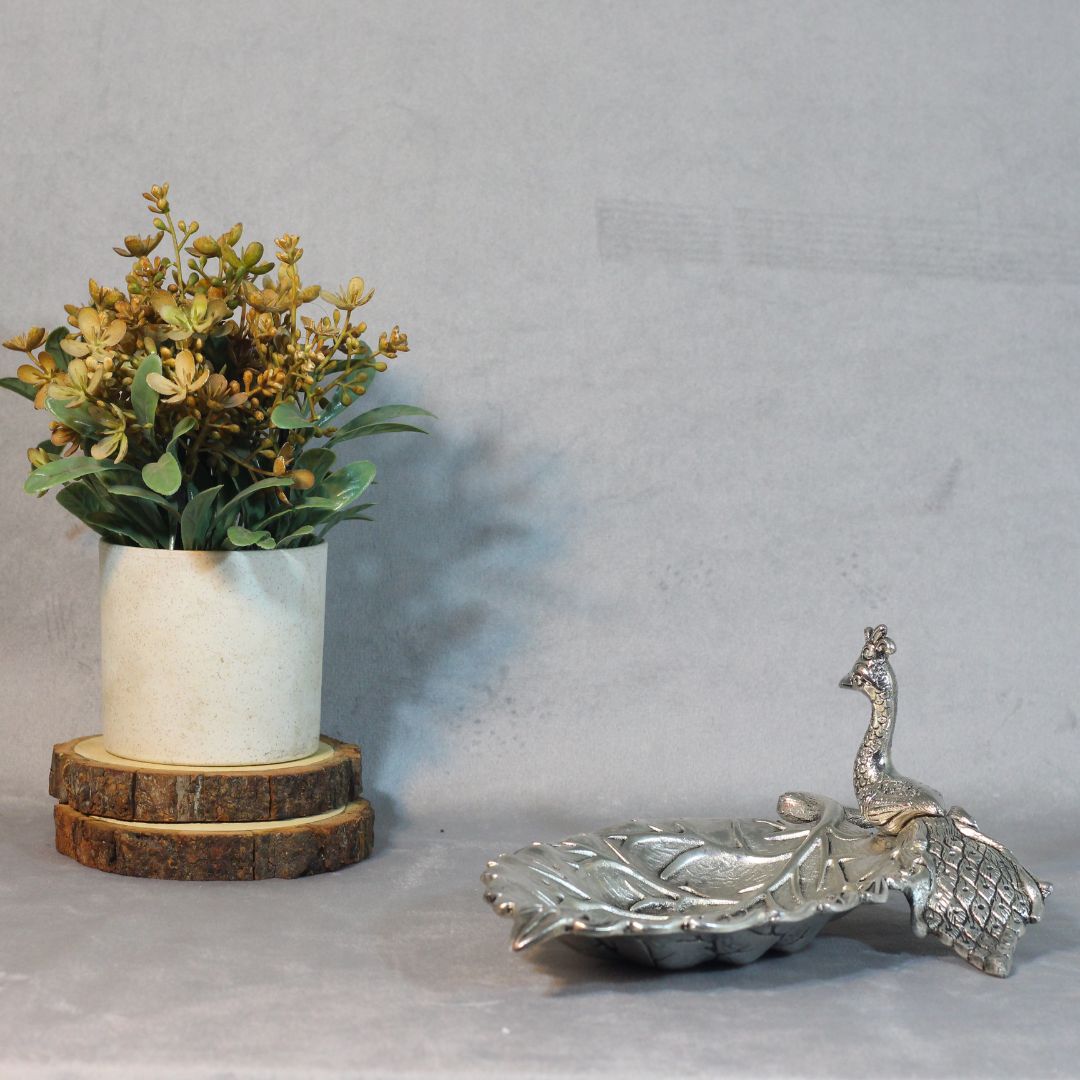 Peacock Leaf Serving Platter – Silver Finish — view 3