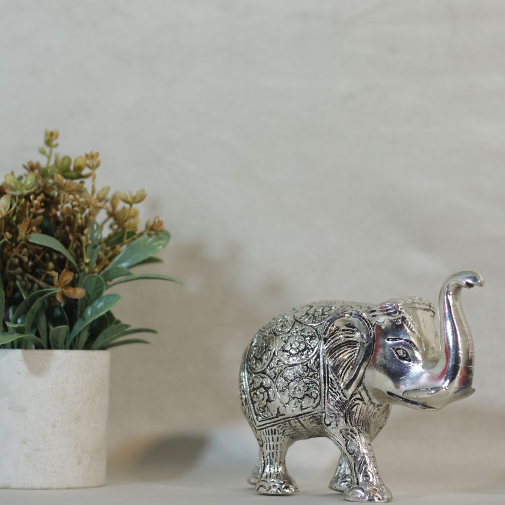 Silver-Finish Elephant Figurine – Medium — view 3