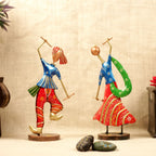 Dancing Dandia Couple – Set of 2, Red — Red, blue and green hand-painted over iron