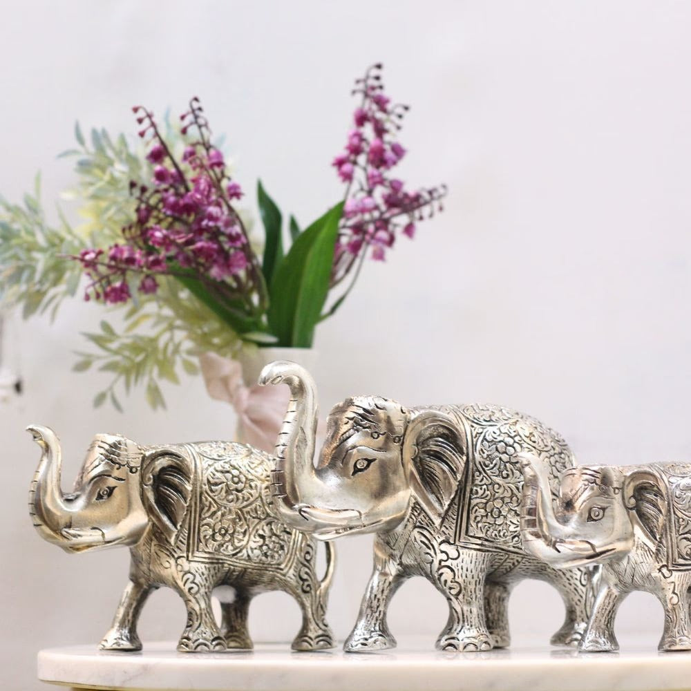 Silver-Finish Elephant Figurines – Set of 3 — view 2