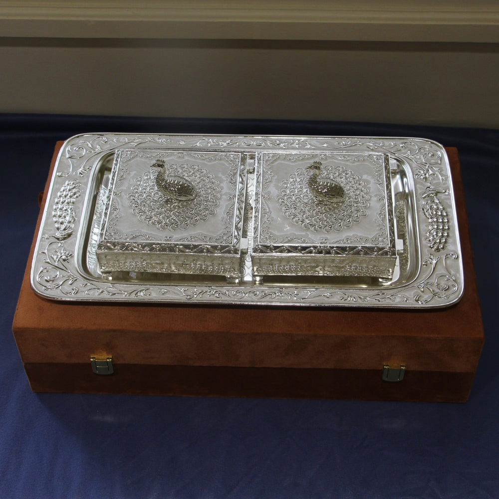 Square Peacock Bowl Set with Tray – Boxed