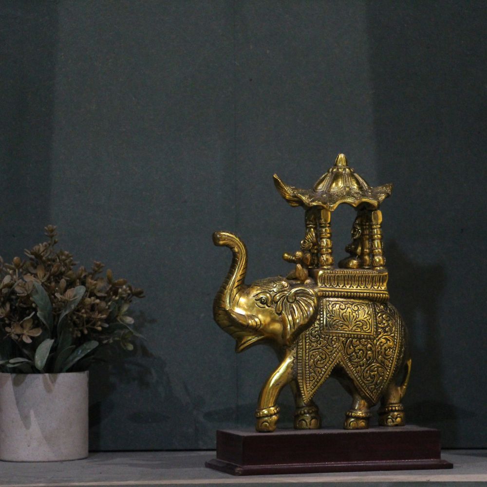 Ambabari Elephant on Wooden Base – Gold Finish — view 2