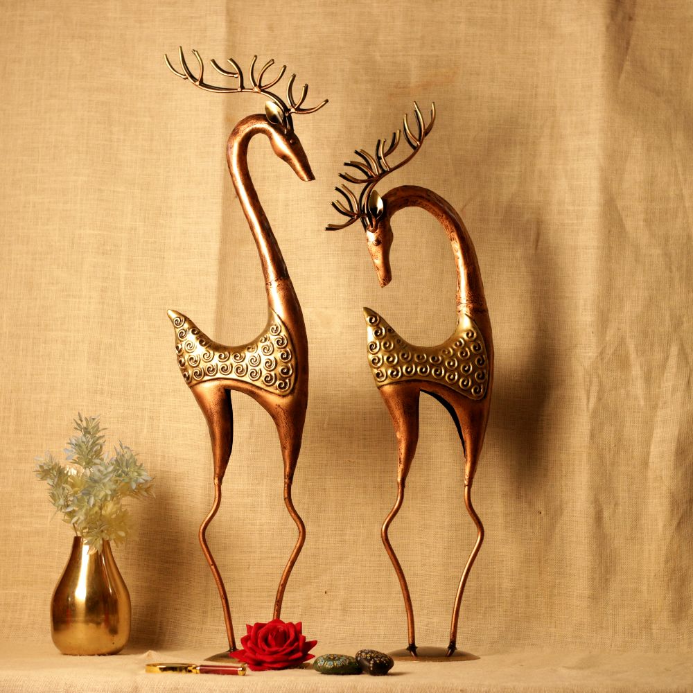 Iron Reindeer – Set of 2, 37 inch — Copper and antique gold with cutwork bodies